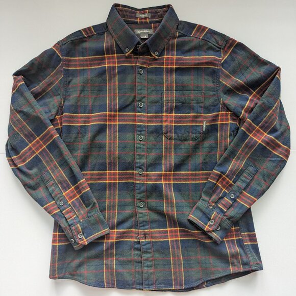 NWOT Eddie Bauer Classic Fit Flannel Mens Medium Green/Red/NavyBlue/Yellow plaid - Picture 1 of 7